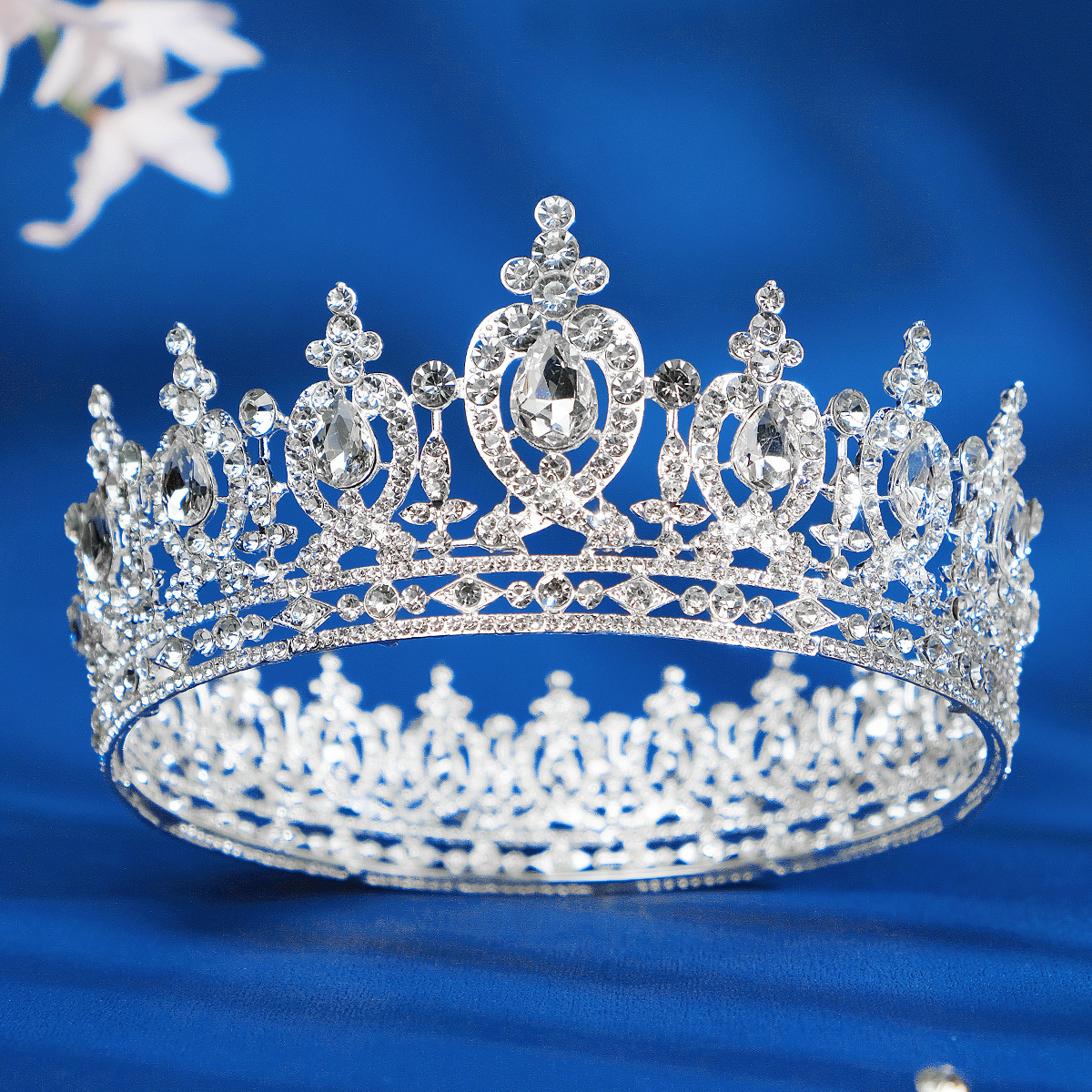 Wholesale Cheap Silver AB stone Women Crystal Headdress Prom Pageant Full Round Circle Crowns Vintage Baroque Tiara Crowns