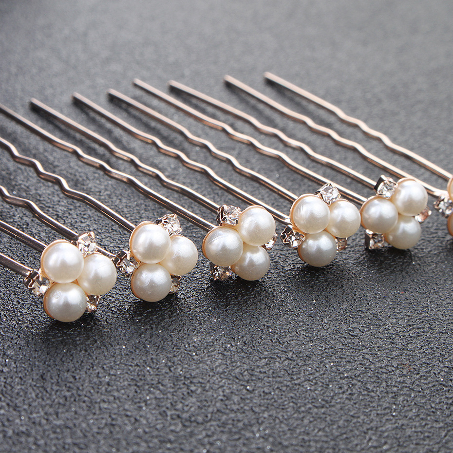 Wedding Bridal Flower Hairpins Crystal Hair Pins Bobby Pins with Clear Stone Silver(Pack of 6)