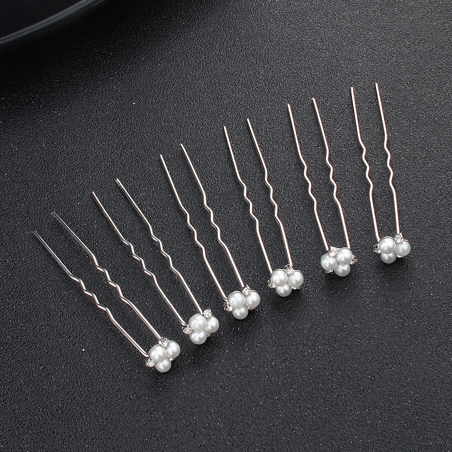 Wedding Bridal Flower Hairpins Crystal Hair Pins Bobby Pins with Clear Stone Silver(Pack of 6)