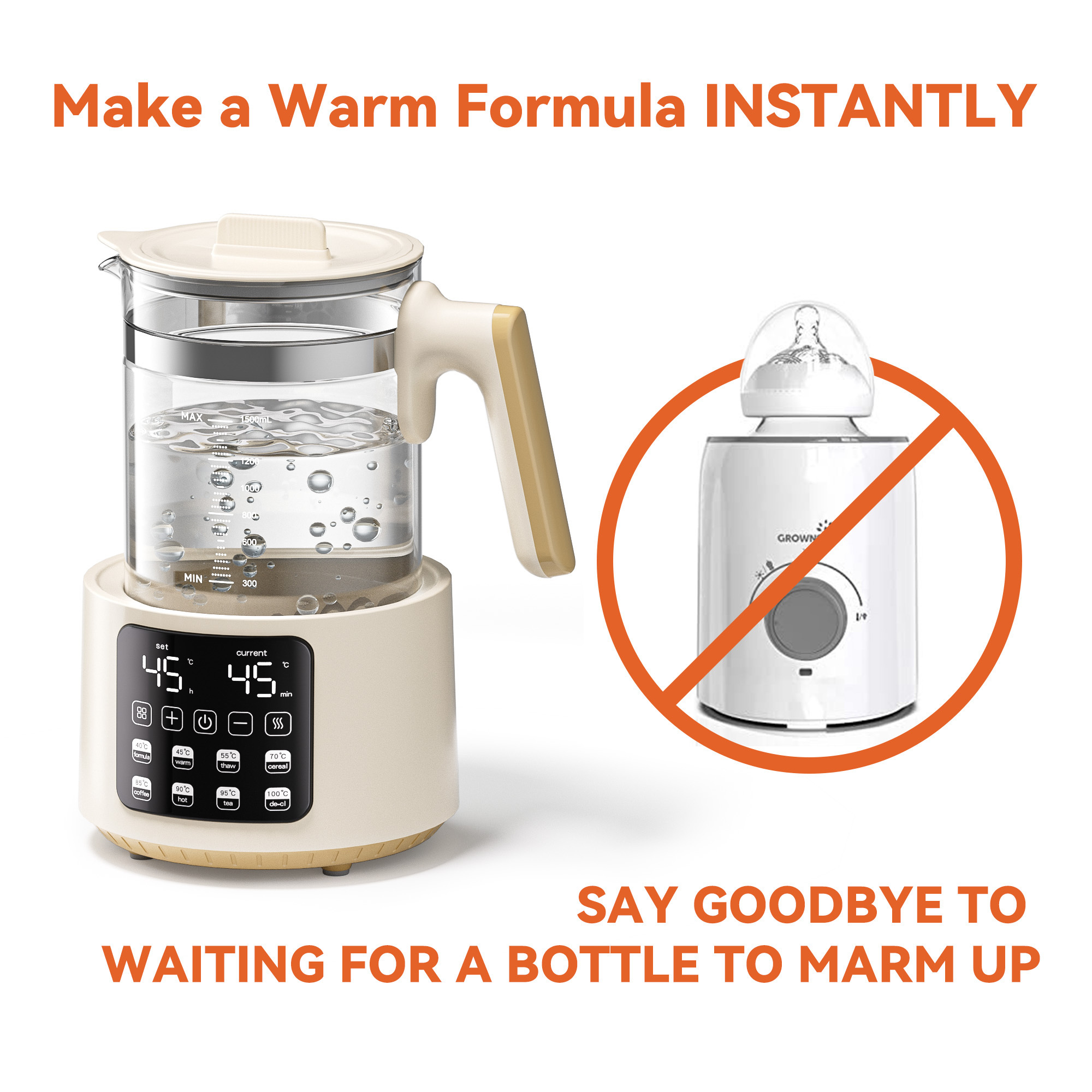 Baby Instant Warmer Glass Accurate Temperature Control Electric Kettle with LCD Display Timer