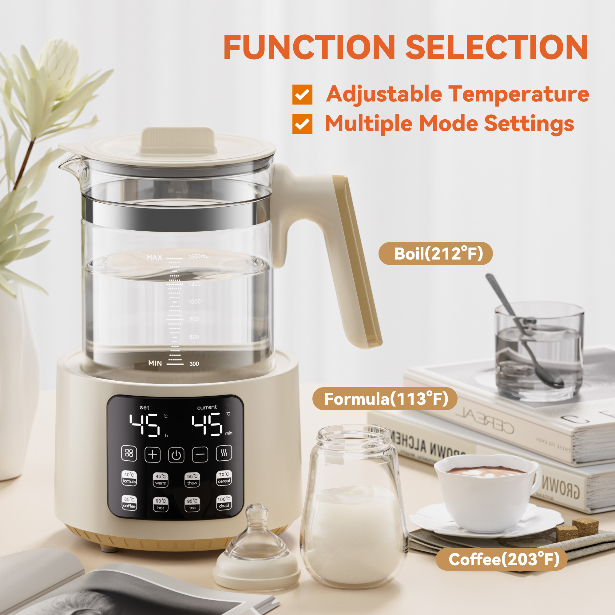 Baby Instant Warmer Glass Accurate Temperature Control Electric Kettle with LCD Display Timer