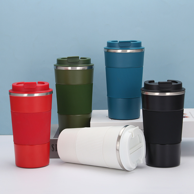 Custom Hot Double Wall Insulated Thermos Tazas Para Cafe Cup, Reusable Vacuum Silicone Case Coffee Mugs