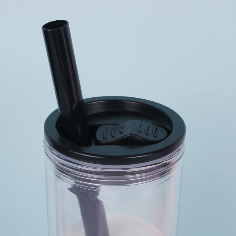 Custom 16 Oz Skinny Sublimation Plastic Boba Tea Tumblers Cup Double Wall Straight Reusable Bubble Tea Cup With Straw