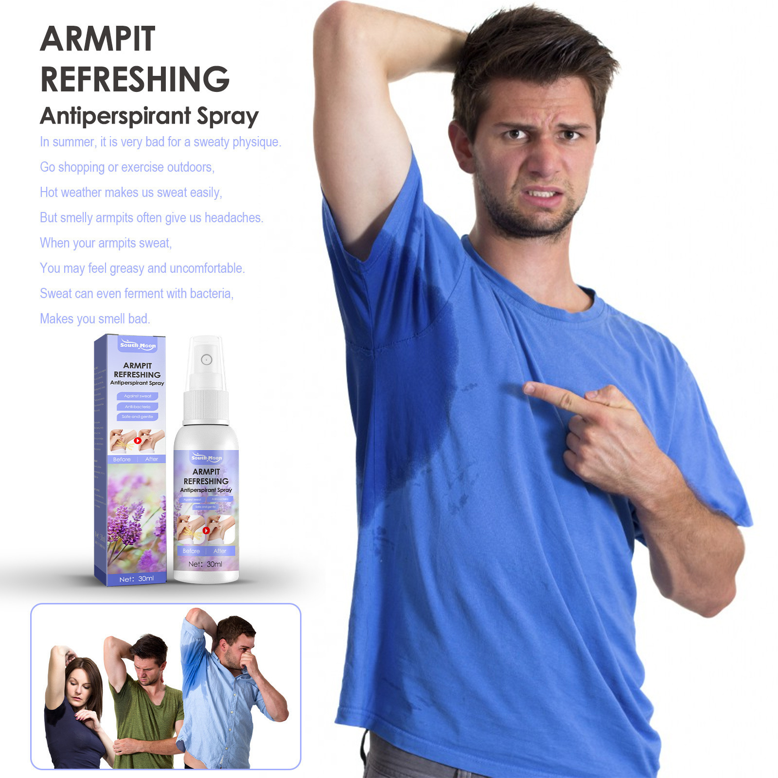 OEM Lavender Deodorizing Sweat Spray Armpit Sweat and Odor Body Odor Spray Anti-odor Sweat Lotion