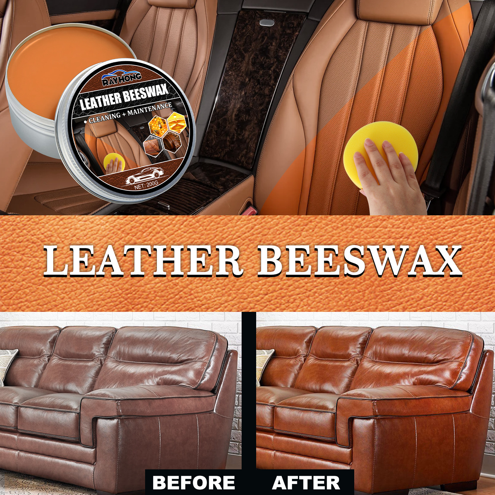 OEM Leather Beeswax 200g Waterproof Interior Car Cleaner Care Supplies For Horse Saddle Riding Boots Jacket Shoes Belt