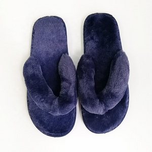 2022 Spring newest warm ladies fuzzy indoor home thong slippers fluffy big sizes house flip flops winter women navy blue shoes