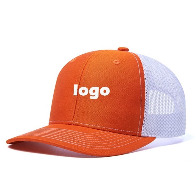 Novelty Quality 6 Panel Flat Brim Mesh  Snapback Logo Trucker Hats for Handsome and Beautiful Adults For Summer and Spring