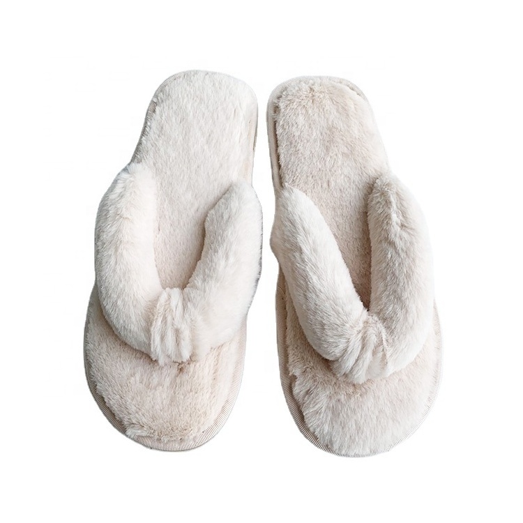 2022 Spring newest warm ladies fuzzy indoor home thong slippers fluffy big sizes house flip flops winter women navy blue shoes