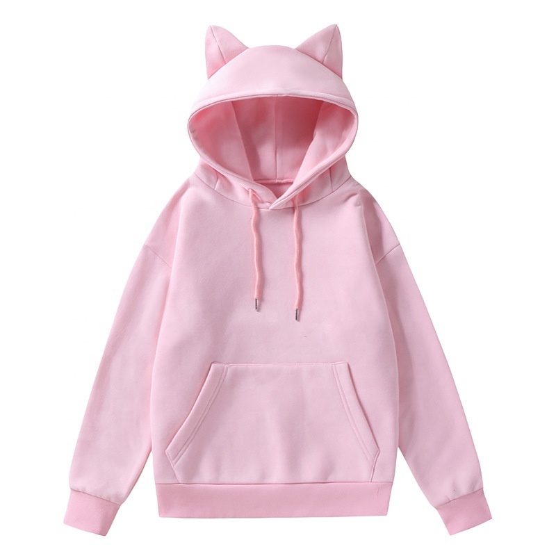 Casual hoodie men's and women's spring and autumn long-sleeved top casual  pink cute cat ears style hooded sweatshirts