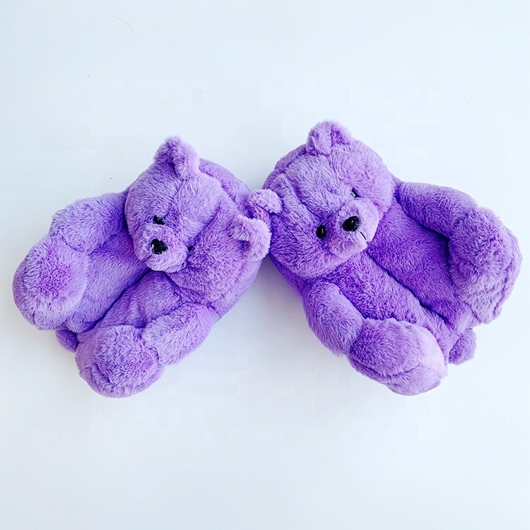 Winter Pink Adult Kids Plush Teddy Bear Slipper Furry Fur Slides House Women Girls Teddy Bear Slippers