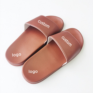 Hot selling pvc Sublimation Printed Brand Sandals logo custom black slides for man women slippers