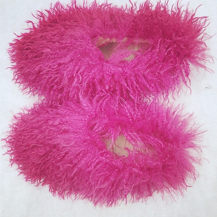 Wholesale Women Fuzzy Flat Fluffy Slide Fashion Soft And Fluffy Faux Mongolian Wool Fur Slippers