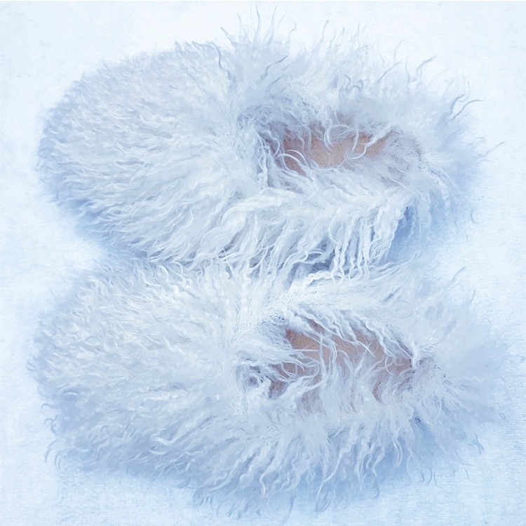 Winter Indoor Women Bedroom Brown Long Hair Soft Furry Slides  Warm Sheep Mongolian Fur Slippers