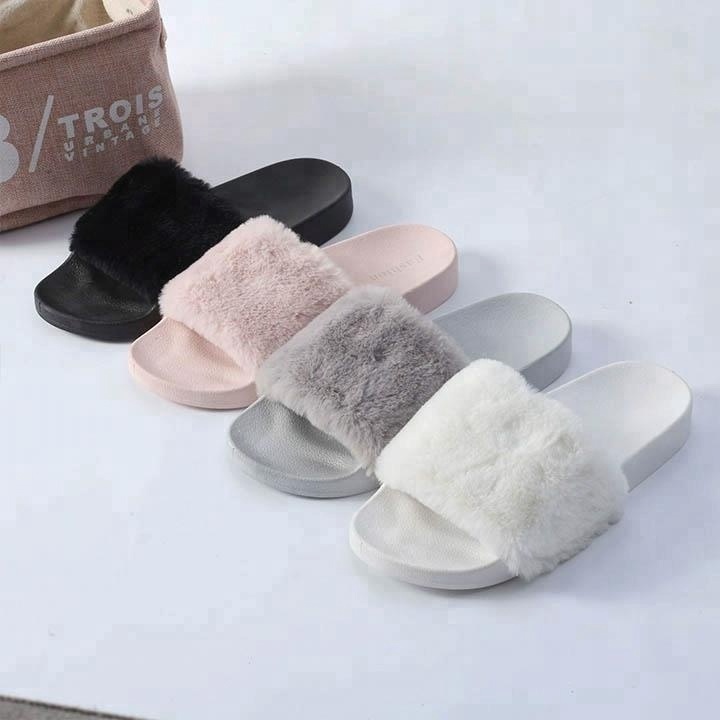 Antiskid Plush Fur Fancy Slippers Fashion Flat Indoor and Outdoor for Women PVC Faux Fur ODM Pink 5 Pairs Fur /pvc U12 CN;FUJ