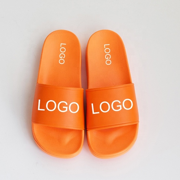 2021 Wholesale Factory Custom Logo men black Pvc Pu Slippers new color With Embossed Printing Flip Flops For Company