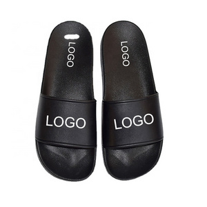 2021 Wholesale Factory Custom Logo men black Pvc Pu Slippers new color With Embossed Printing Flip Flops For Company