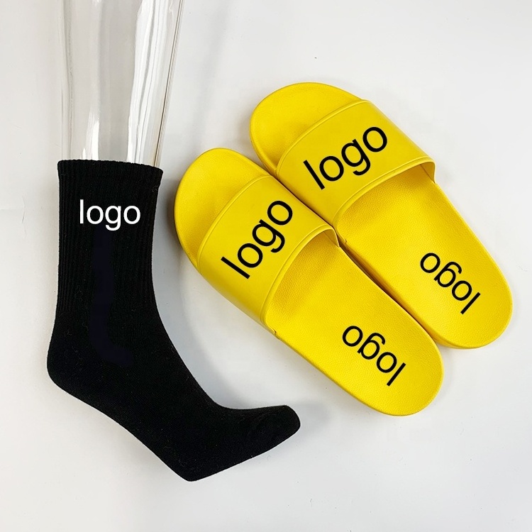 2022 luxury unisex slippers custom logo slides blank plain men fashion style slides shoes flip flop flippers Cotton Socks