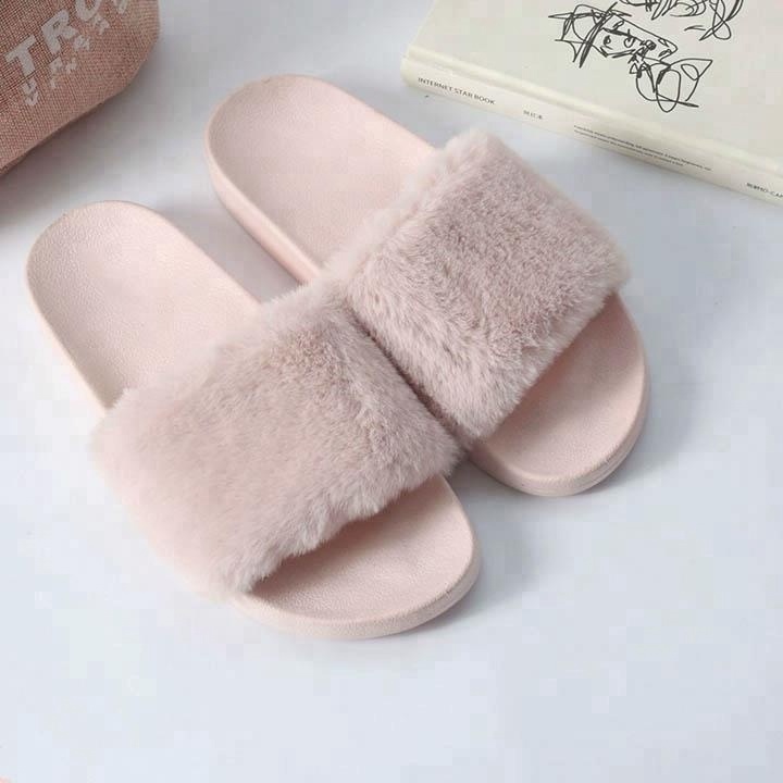 Antiskid Plush Fur Fancy Slippers Fashion Flat Indoor and Outdoor for Women PVC Faux Fur ODM Pink 5 Pairs Fur /pvc U12 CN;FUJ