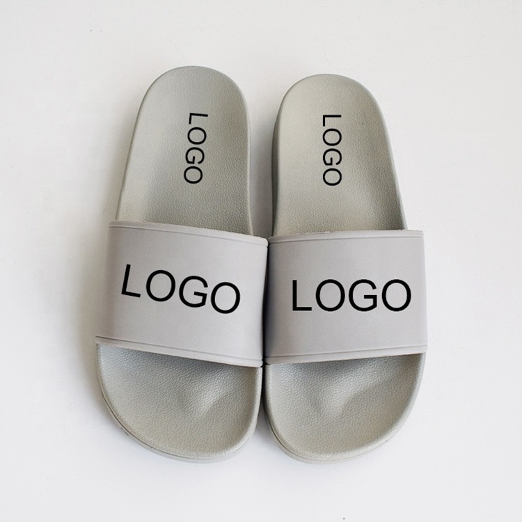 2021 Wholesale Factory Custom Logo men black Pvc Pu Slippers new color With Embossed Printing Flip Flops For Company