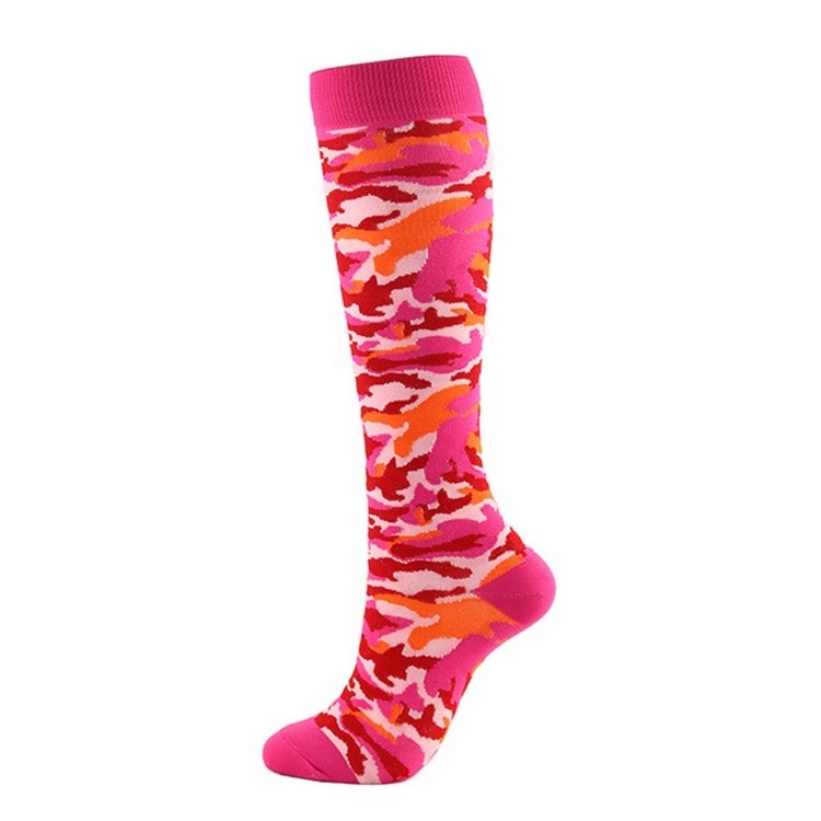 red camouflage hip hop compression knee high socks  for street wear and outdoor activity for fashionable boy man girl woman