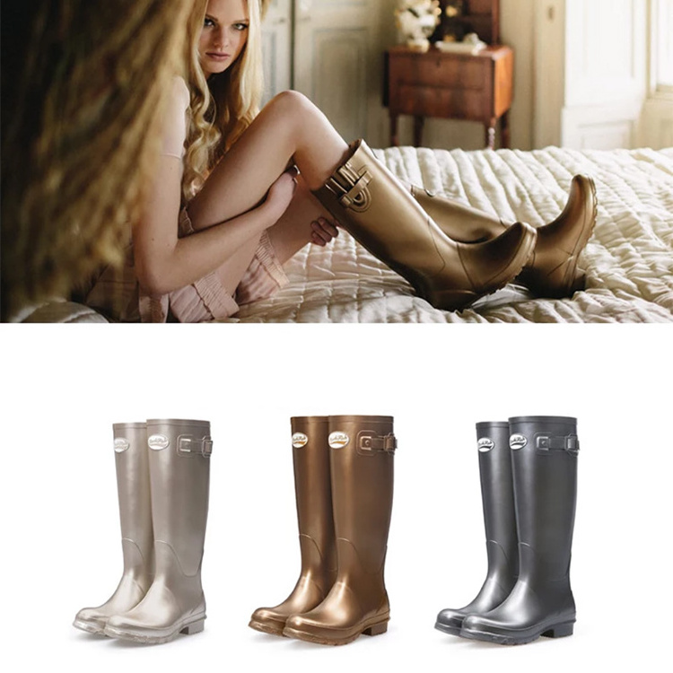 women european style rain boots black rubber wellies