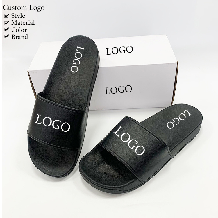 Beach Casual PVC Upper Embossed Customization Flat Male Rubber Slippers for Men Club flipflops slides slippers