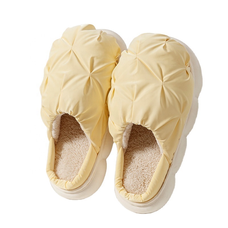 2023 Unisex Slightly Waterproof Pineapple Bread Down Cotton Slippers Women and men's Cozy Thick Sole Home Slippers Warm Slippers