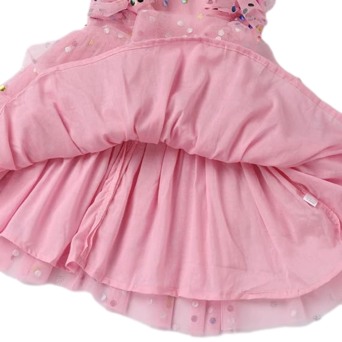 Design Customization Butterfly Foil Printing Ruffle Sleeves Pink Tulle Dress