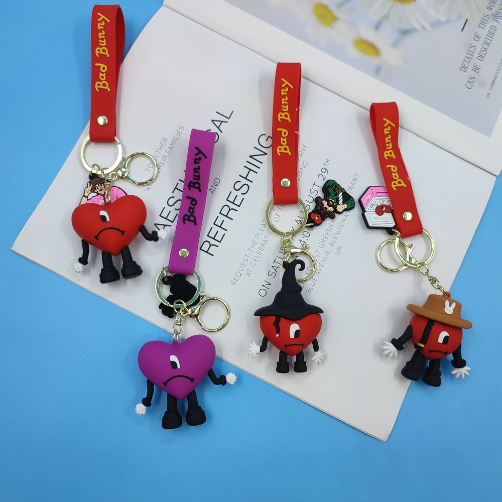 Hot Sale Soft PVC Keyring Accessories Croc Charms Keychain Croc Keychain Wholesale 3D Bad Bunny Rubber Keychain