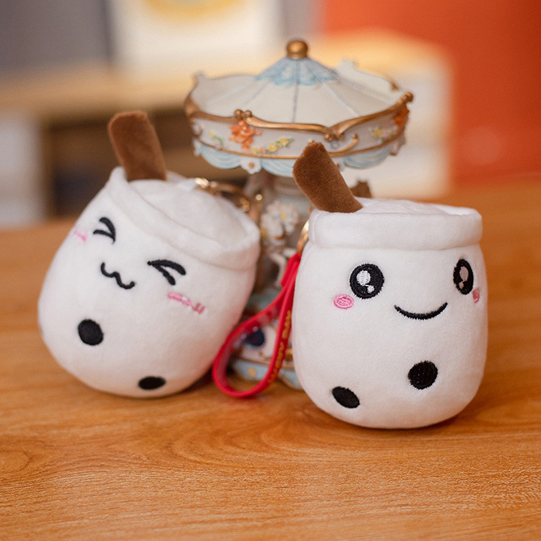 Wholesale Plush Milk Tea Cup Pendant Boba Keychains Pearl Cartoon Doll Girl Backpack Key Chain Doll