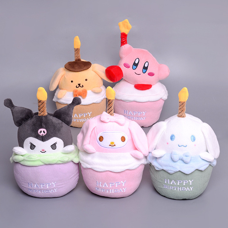 Musical Birthday Cake Kuromi Plush Doll Kulomi Melody Star Kirby Candle Shaped Stuffed Toys Gift