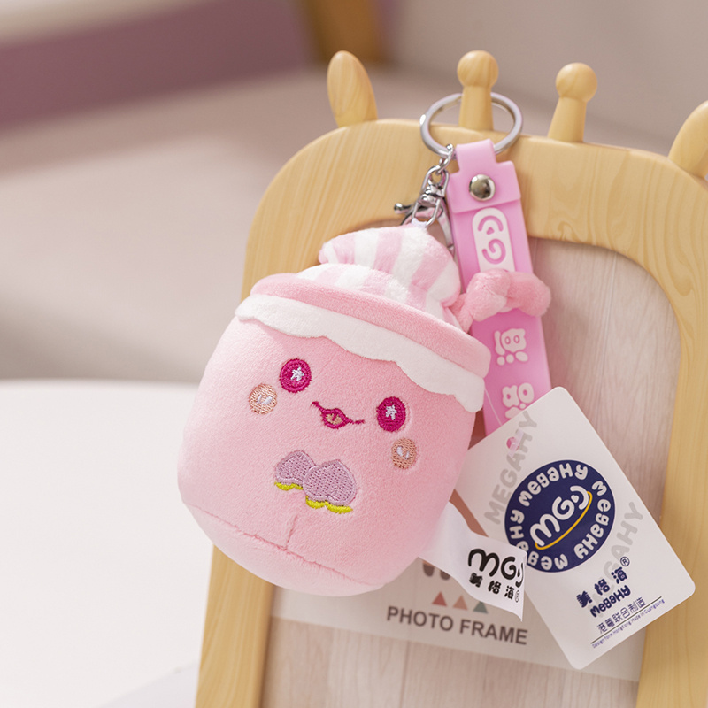 Cute Strawberry Drink Plush Stuffed Toy Soft Ice Cream Milk Tea Plush Boba Tea Toy Boba Plushie Keychain