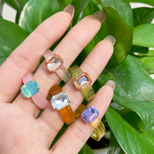 Enamel Color Transparent Acrylic Irregular Resin Square Crystal Cute Macaron Finger Ring For Girls