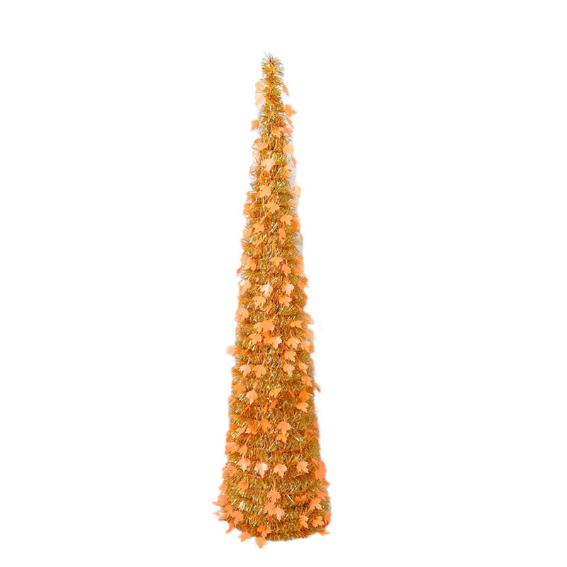 Wholesale PVC/PET Harvest Festival Christmas Folding Tree Yellow Autumn Retractable Tinsel Tree Christmas Decorative Tree