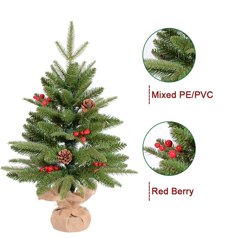 Premium Artificial PVC PE Mixed 60cm Table Tree Home Party Christmas Tree With Berry Picks For Decoration Use