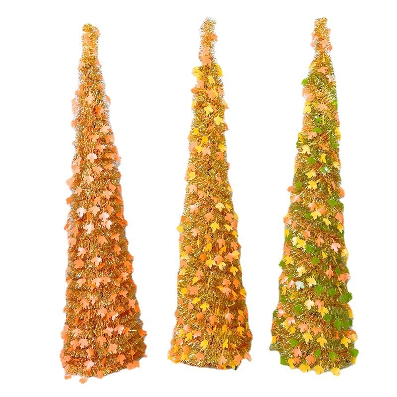 Wholesale PVC/PET Harvest Festival Christmas Folding Tree Yellow Autumn Retractable Tinsel Tree Christmas Decorative Tree