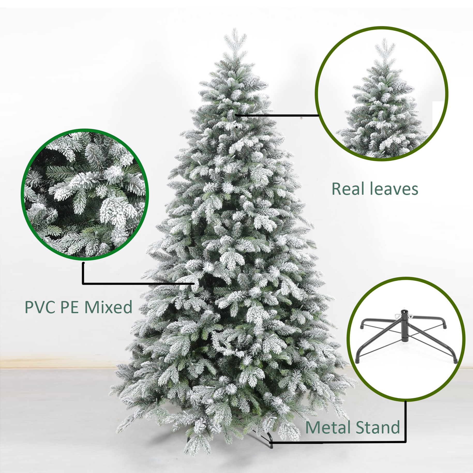 Wholesale Customized High Quality Artificial Flocking Snow Prellit Manufacturers PE PVC Mixed Christmas Tree With Snow