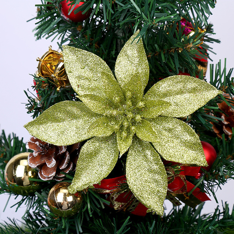 Wholesale  Poinsettia Glitter Christmas Tree Decoration Glitter Flower Artificial Christmas Decorative Flowers