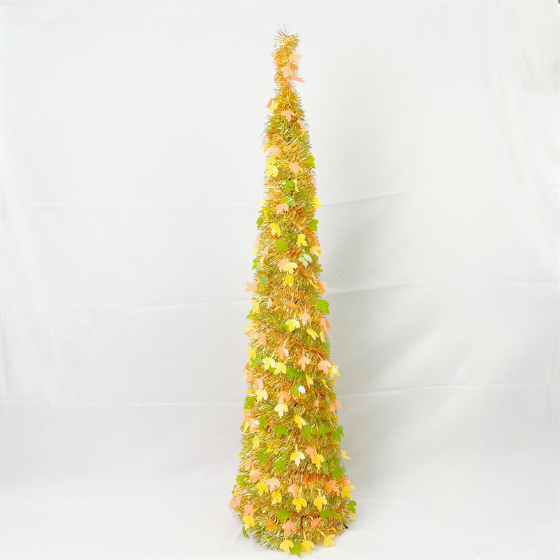 Wholesale PVC/PET Harvest Festival Christmas Folding Tree Yellow Autumn Retractable Tinsel Tree Christmas Decorative Tree