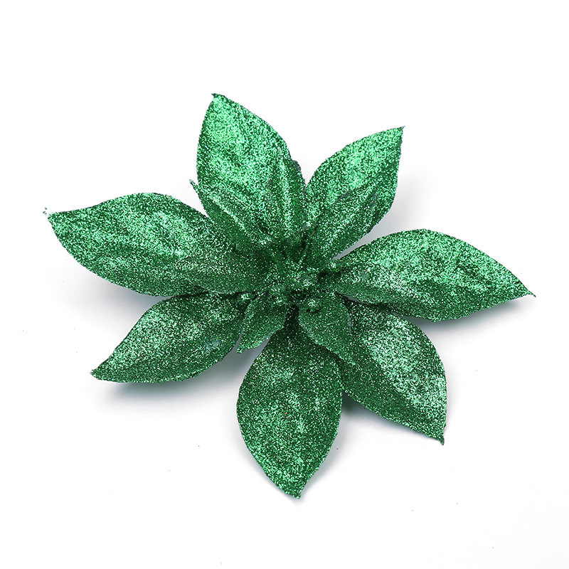 Wholesale  Poinsettia Glitter Christmas Tree Decoration Glitter Flower Artificial Christmas Decorative Flowers