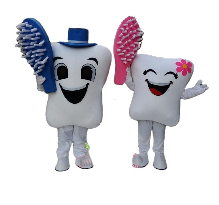 a pair of healthy tooth mascot costume adult size cartoon girl/boy teeth mascotte dentist advertising fancy dress