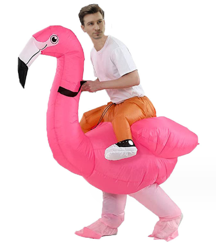 Unisex Inflatable Flamingo Costume for Adults Funny Halloween Party Dress with Air Blow-up Feature for Fancy Riding