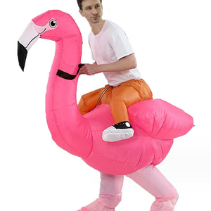 Unisex Inflatable Flamingo Costume for Adults Funny Halloween Party Dress with Air Blow-up Feature for Fancy Riding