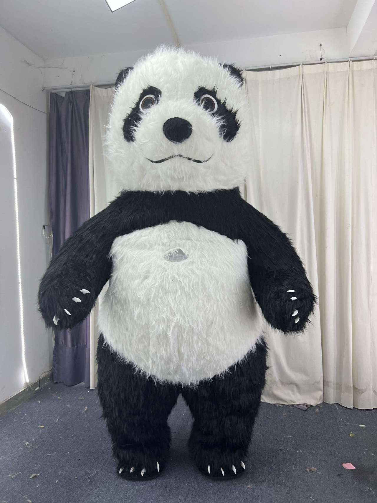 Adult-Size Custom Giant Inflatable Panda Costume Long Fur Cotton and PVC Material Cartoon Mascot for Parties