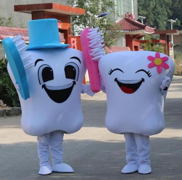 a pair of healthy tooth mascot costume adult size cartoon girl/boy teeth mascotte dentist advertising fancy dress