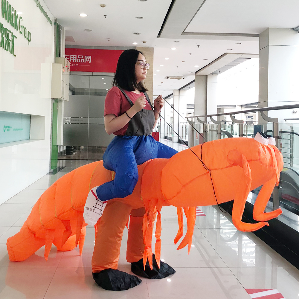 Orange adult inflatable shrimp costume for party