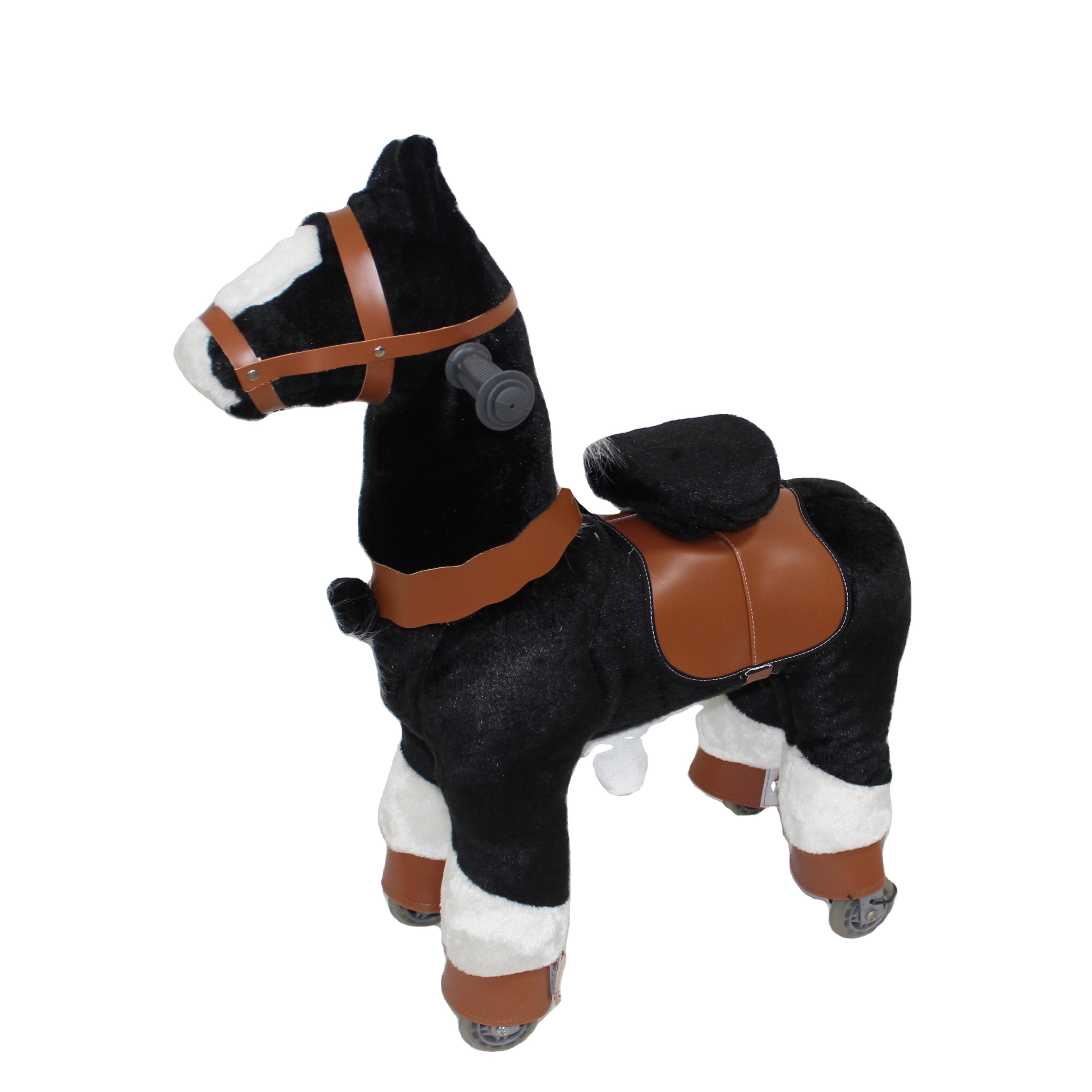 Human power black plush ride mechanical horse adult ride on horse toy