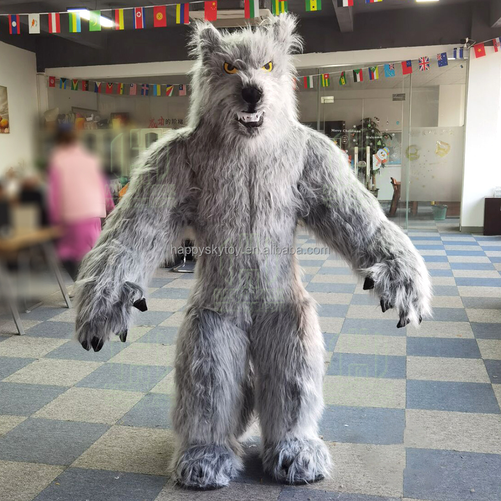 Customized size 2M 2.6M adult plush stuffed animal costume inflatable wolf mascot costume for adults