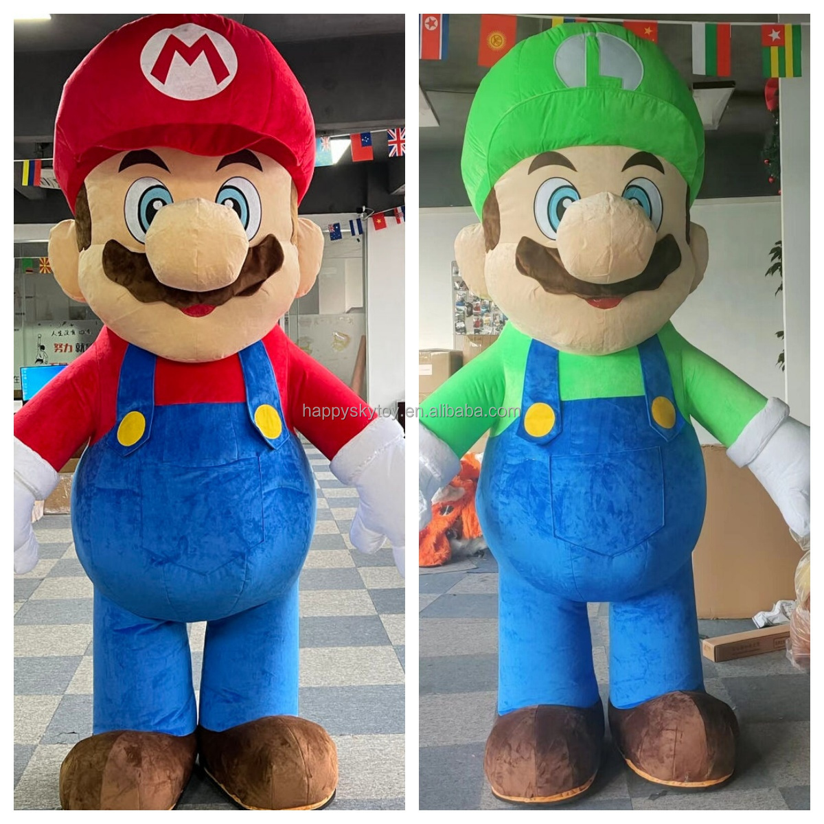 Unisex Halloween Inflatable Stuffed Animal Costume Mario and Luigi Mascot for Adults