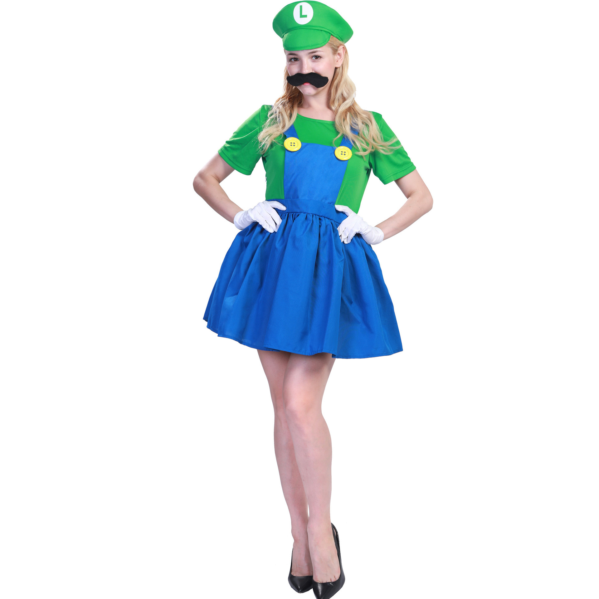 Adult men an women Super Mario Female Luigi fancy dress outfit costume with hat